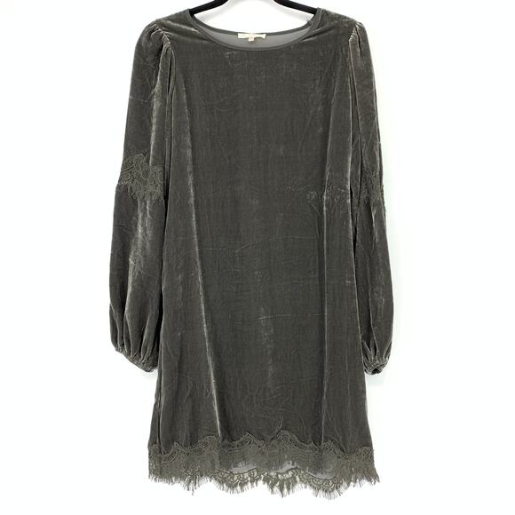 Gold Hawk Dress Women's Size S Velvet A-Line Midi Long Sleeve Dark Gray NWT - Picture 1 of 8